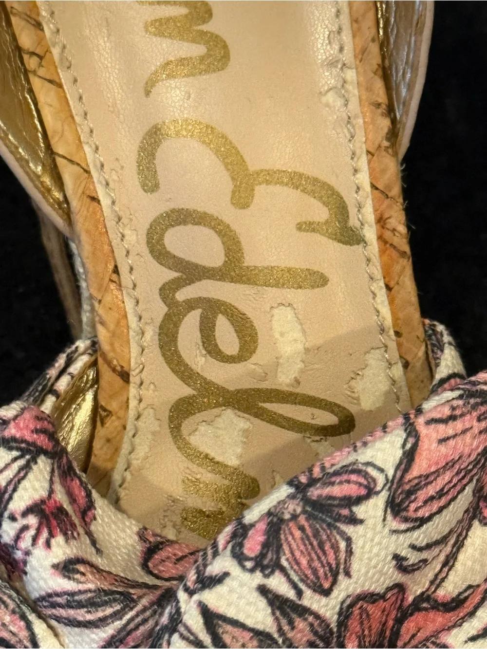 Sam Edelman Floral Knot Espadrille Cork Wedge Ankle Strap Sandals 7.5